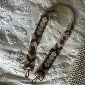 Geometric Patterned Bag Strap in Pink, Gray, Cream and Tan